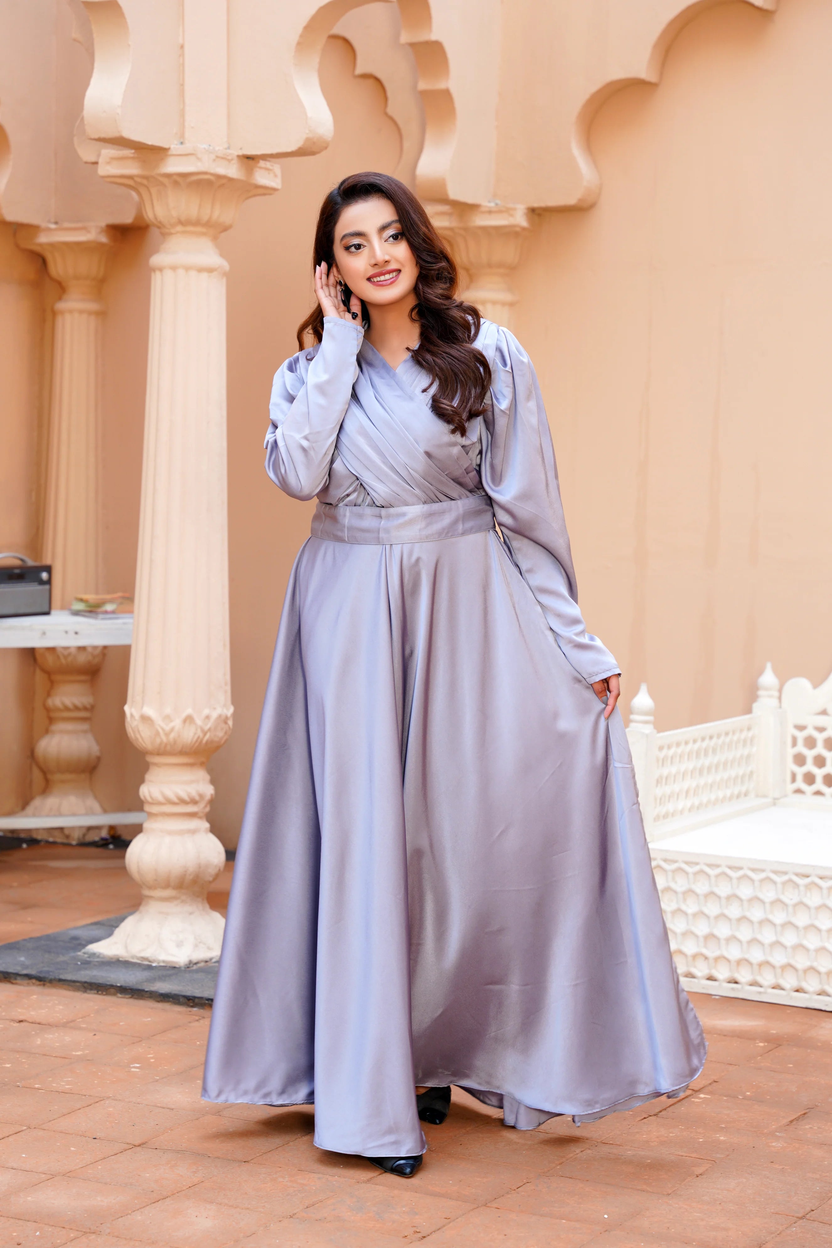 Silver Silk Maxi Dress